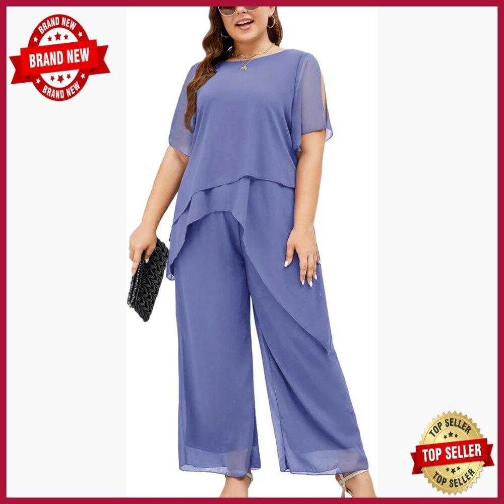 Plus Size Chiffon Pantsuit Formal Set Wedding Mother of Bride Groom